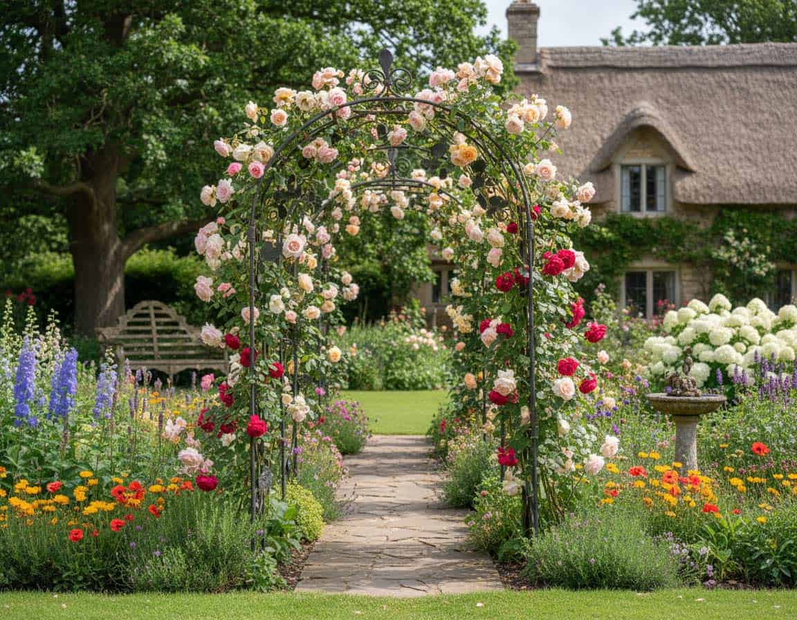 Rosenbogen als Hingucker im Cottage-Garten Rosenbogen als Hingucker im Cottage-Garten