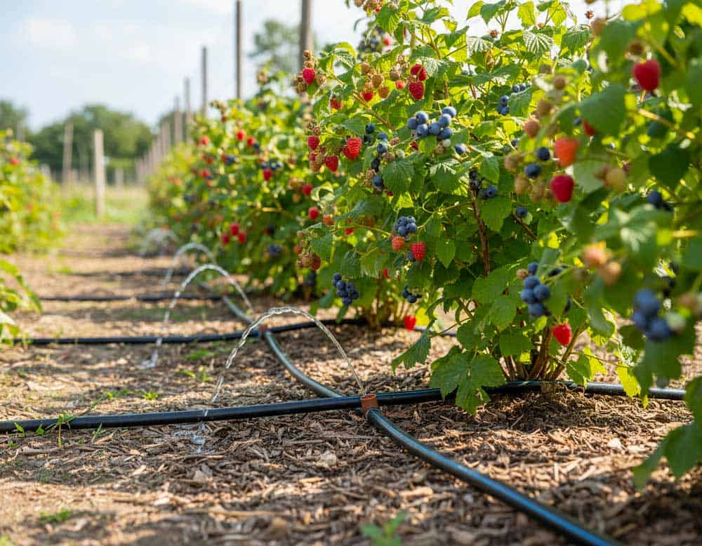 Tropfbewässerung für Beerensträucher als Top Methode der Bewässerung plus Mulch Tropfbewässerung für Beerensträucher als Top Methode der Bewässerung plus Mulch