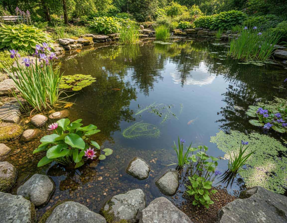 Gesunder Gartenteich mit schönen Wasserpflanzen Gesunder Gartenteich mit schönen Wasserpflanzen