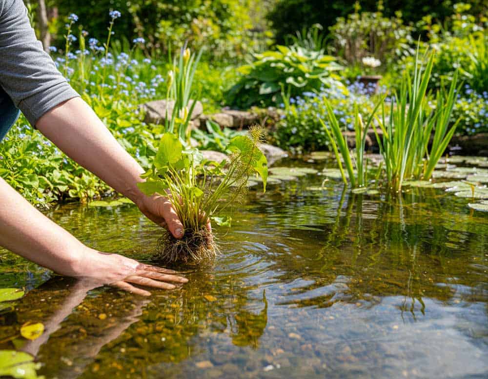 Gesunde Wasserpflanzen im Gartenteich ohne Topf einpflanzen Gesunde Wasserpflanzen im Gartenteich ohne Topf einpflanzen